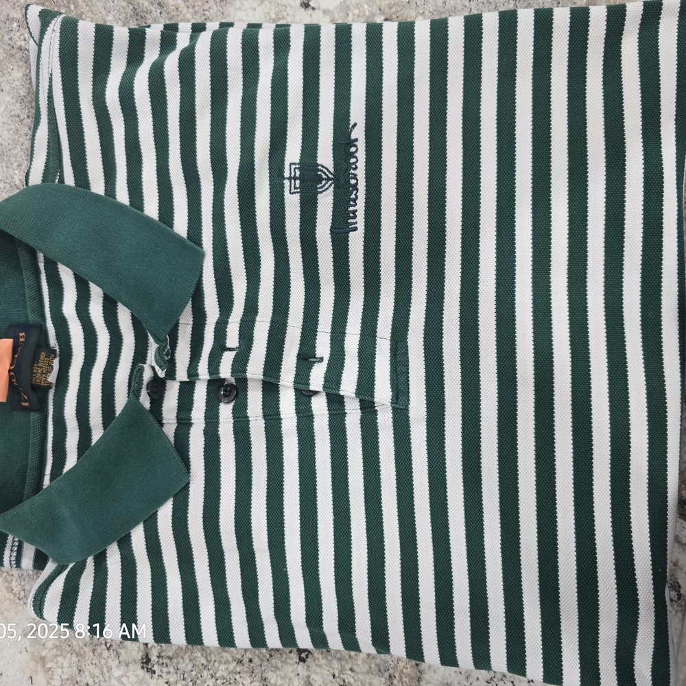 Lacoste Green and White Striped Polo Shirt